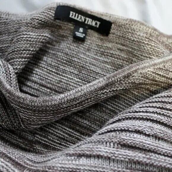 Ellen Tracy Brown White Tunic Knit Hi-Low Knit Sweater Size Small - Picture 7 of 8